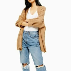 NEW TOPSHOP Oversized Ribbed Open Front Cardigan Sweater Camel Women's Size 12